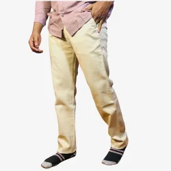 Men's Cream Cotton Casual Pants | Regular Fit Everyday Pants